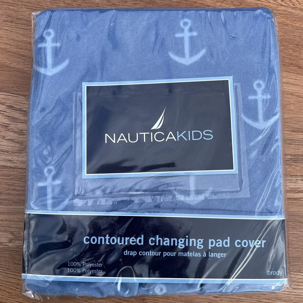 Nautica Kids Brody Contoured Changing Pad Cover Blue with Anchors Nautical‎ NEW